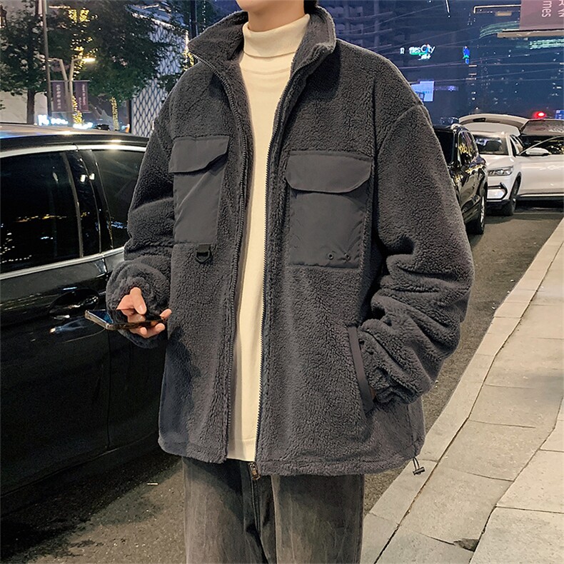 FM06-P69特现货羊羔毛加厚外套男工装宽松翻领棉袄冬季潮棉衣a,男装棉衣,电商A456（原C415）