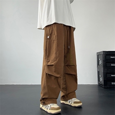 美式复古褶皱纯色多口袋工装裤男女街舞裤宽松XZ211-1-K2342-P65，男装工装外套，星座211-1