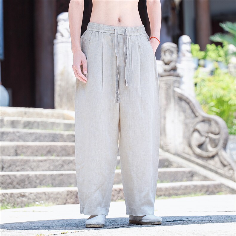 纯亚麻裤子男夏季薄款宽松透气直筒休闲长裤子K50P105,男装休闲裤,星座704A（原B229A）