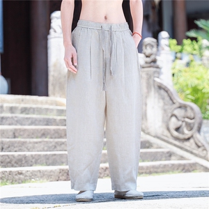 纯亚麻裤子男夏季薄款宽松透气直筒休闲长裤子K50P105图片