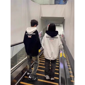 原宿连帽卫衣男春秋2025新款美式高街重磅情侣装帽衫外套百搭慵懒图片