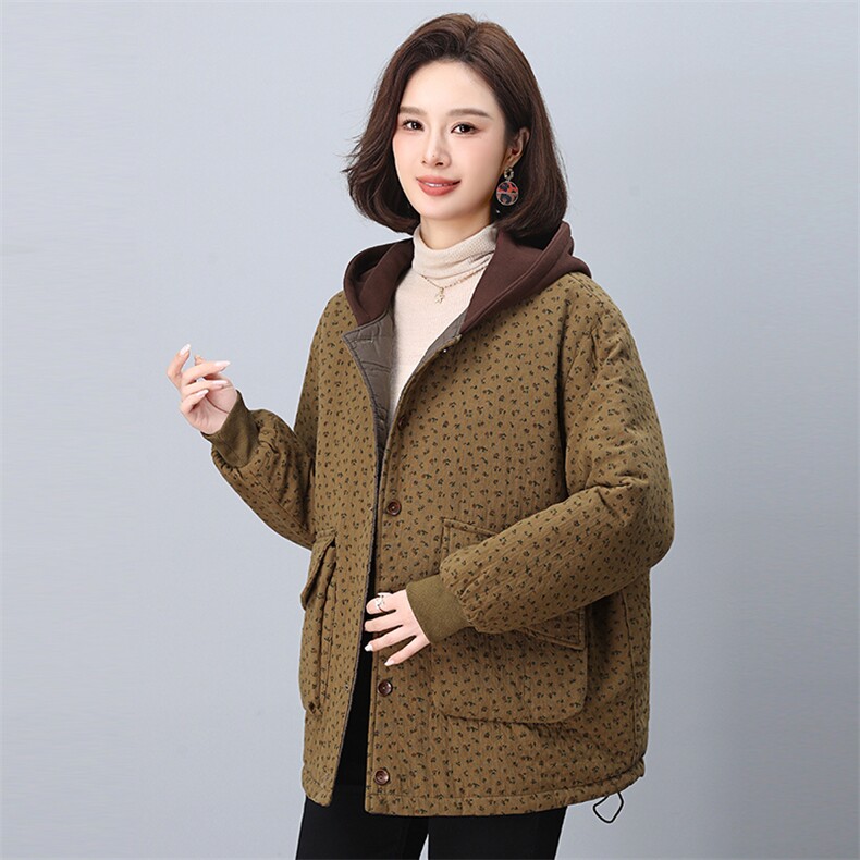 2024冬季新款加厚保暖棉衣棉服小碎花连帽韩版休闲短外套女,女装棉衣/棉服,悦见她