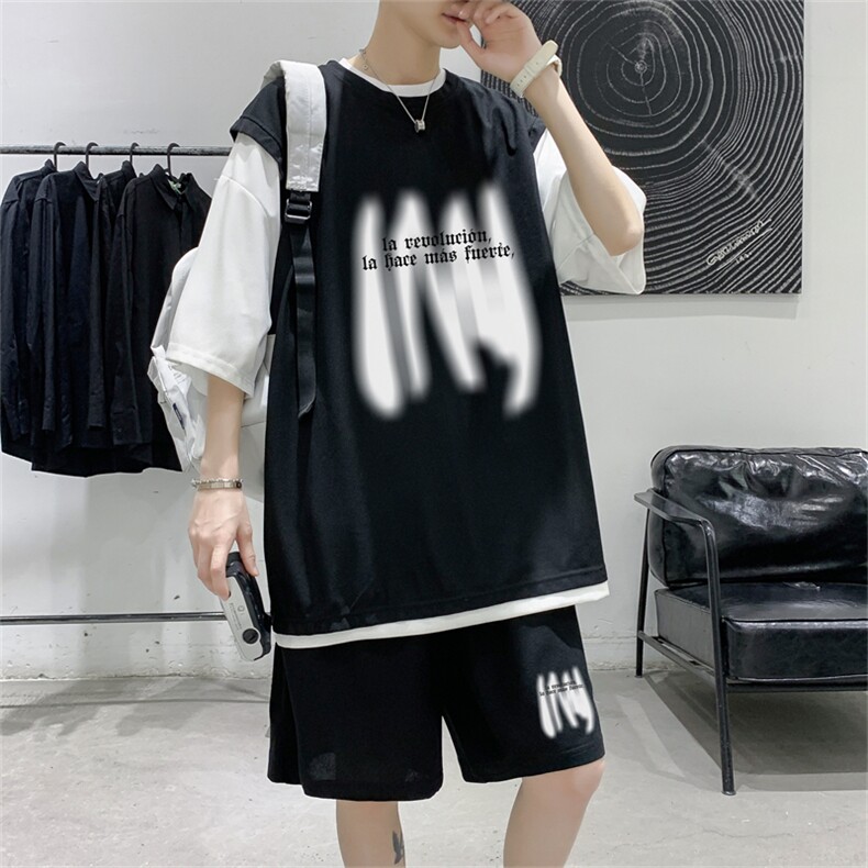 冰感华夫格冰丝套装潮流休闲短袖短裤两件套FTZ3063-P55控78,男装牛仔裤,电商B370