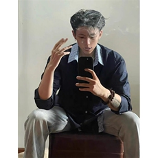现货自制蓝色格子拼接翻领长袖情侣款男女假两件衬衫CX03-p45，男装衬衫，星座910A