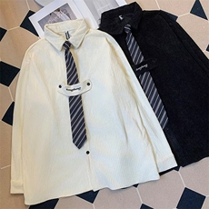 灯芯绒衬衫男设计感港风衬衣宽松vintage上衣外套22422-p45配领带，男装衬衫，星座1008