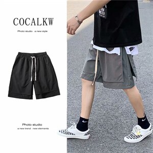 高街短裤男韩版潮流ins机能风假两件五分裤潮牌抽绳直筒DK633-p25