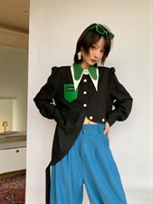 不规则设计黑色衬衫，女装衬衫，WAN QING万青