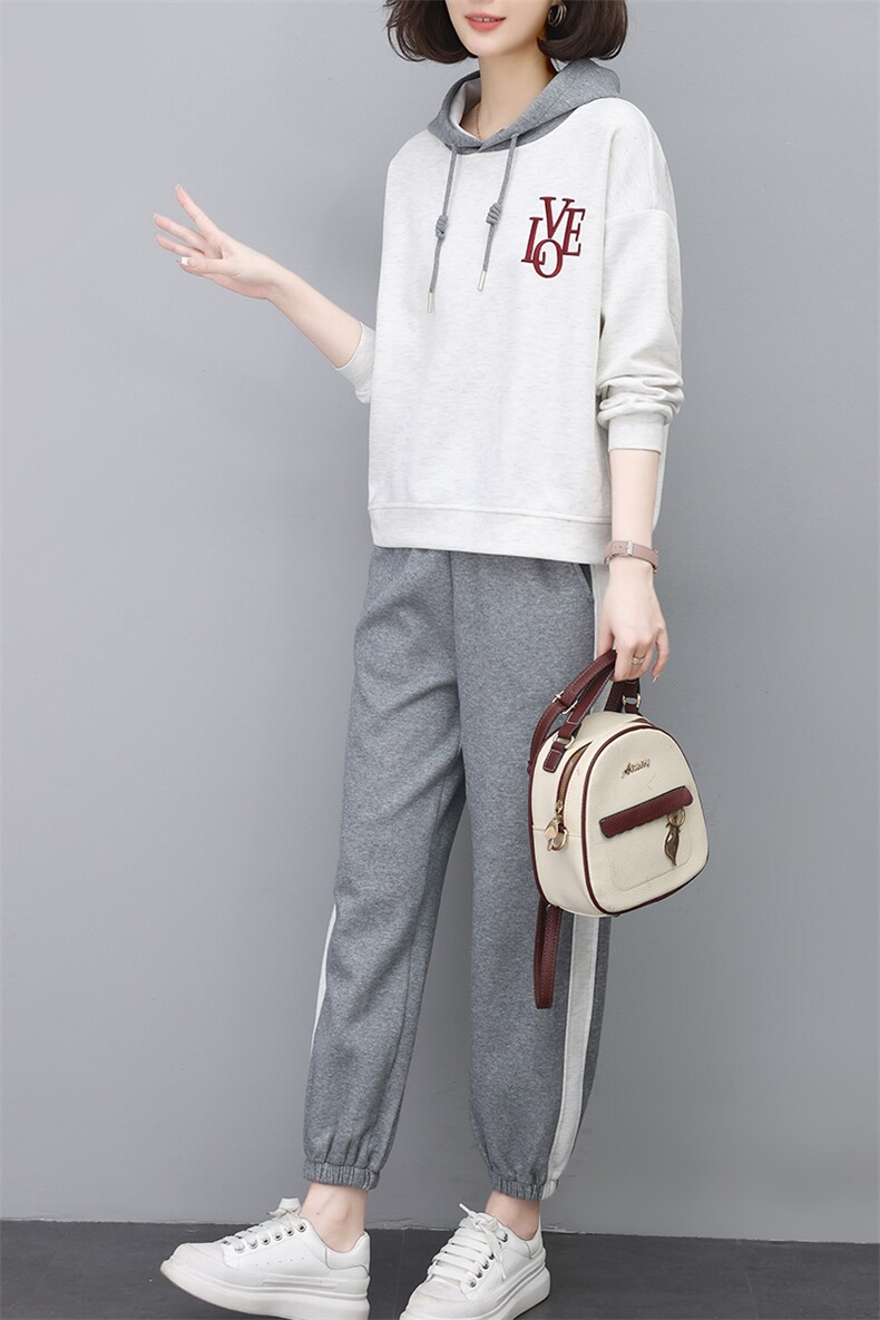时尚字母刺绣休闲两件套女宽松显瘦运动服套装,女装套装/套裙,依恋蒂丝