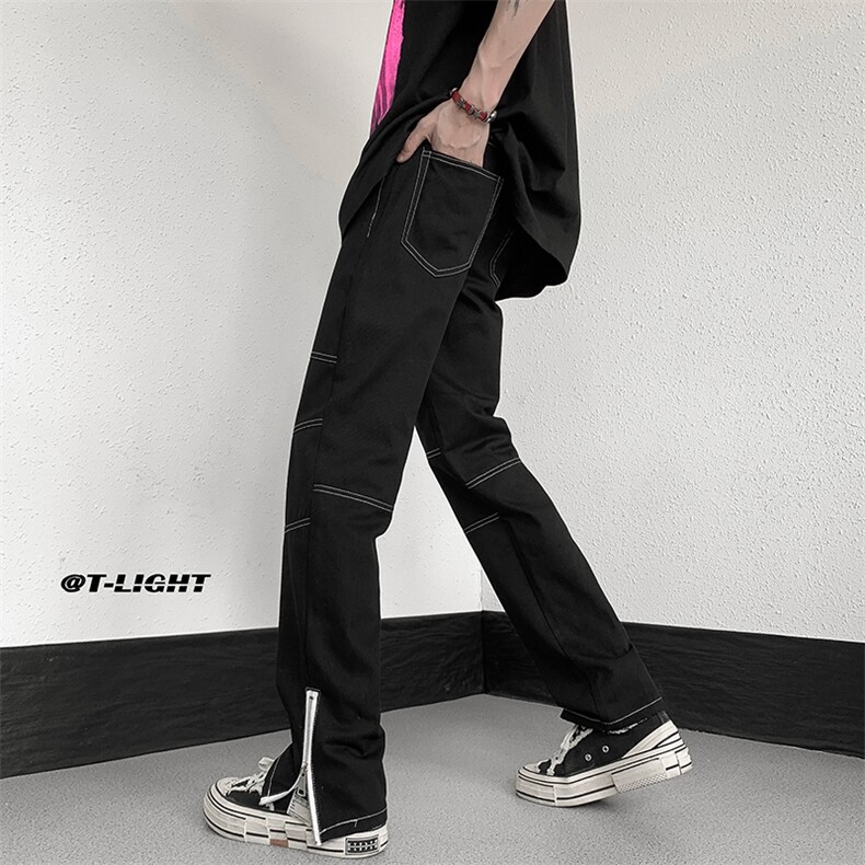 美式ins高街牛仔裤小众百搭明线拼接拉链牛仔裤K2308-P65控88,男装牛仔裤,电商A062