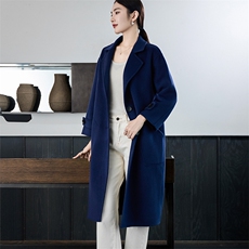 时尚百搭女士双面呢大衣羊毛显瘦修身气质优雅，女装双面呢大衣，岳达羊绒