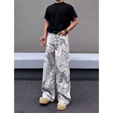 美式复古水洗做旧提花牛仔裤男女宽松直筒阔腿休闲长裤子N074-P55，男装牛仔裤，星座308B-2