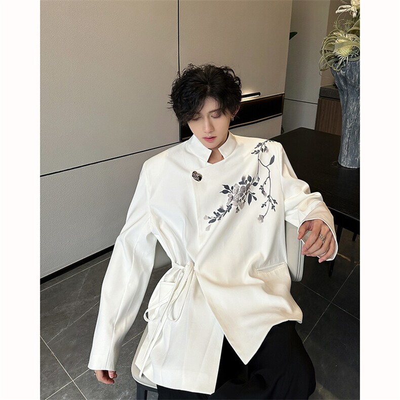 现货！25新中式男士设计感印花斜襟西装外套XZ105-P138，男装西服，电商B288