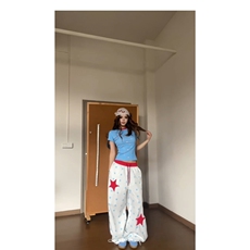 美式复古星星印花休闲裤女夏季新款宽松显瘦百搭轻薄阔腿裤，男装休闲裤，星座1210-1