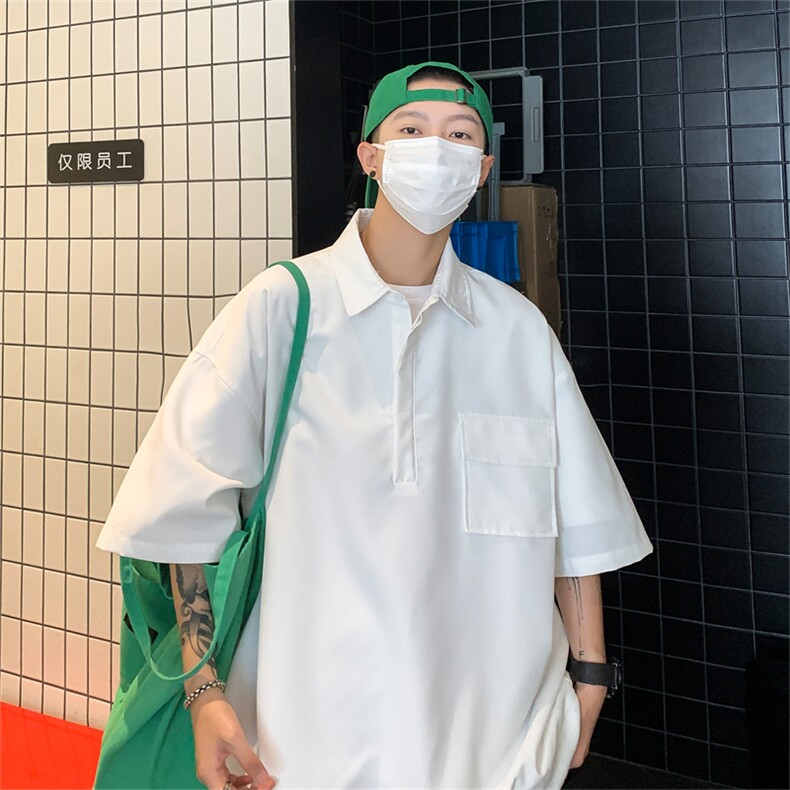 T6069/P35夏季简约短袖衬衫男设计感小众工装衬衣polo衫宽松T恤男,男装T恤,电商A141
