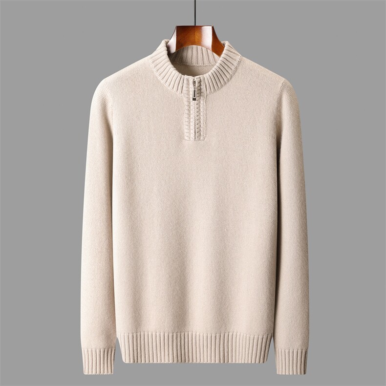 2025秋冬百搭时尚简约五针加厚半拉链针织衫，男装羊绒套衫，盛欣羊绒