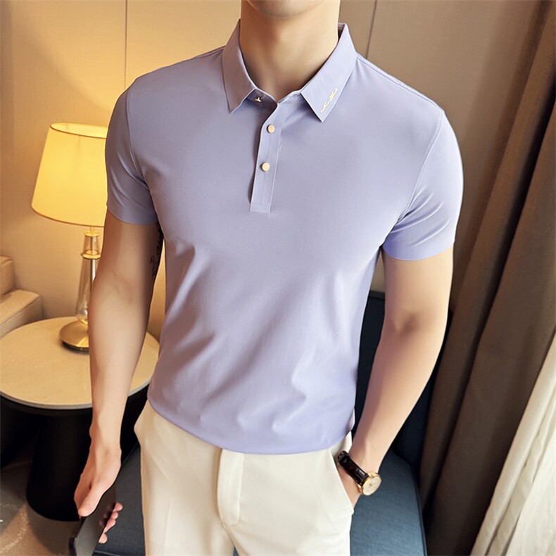 2025主推款大码品质弹力无痕polo衫短袖男士冰丝翻领T恤T0703-P68，男装T恤，电商D342