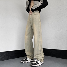 裤子男牛仔裤男宽松阔腿美式街头高街vibe潮牌休闲长裤N03002-P45，男装牛仔裤，星座308B-1