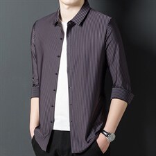 衬衫男士夏春季2023年新款冰丝宽松百搭中老年衬衣男长袖上衣，男装衬衫，电商B212（原钱塘6029）