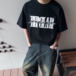 万针全刺绣工艺抖音得物高品质260克重磅纯棉双纱美式高街短袖T恤图片
