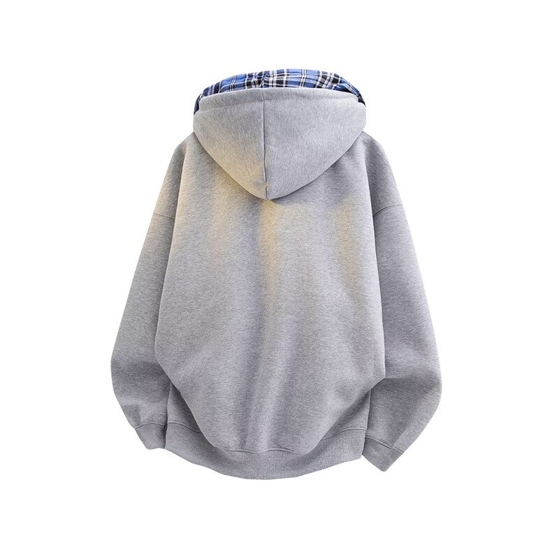 1506-1/M8891/P60潮牌美式假两件格子拼接连帽上衣男女同款百搭,男装卫衣,星座1506-1