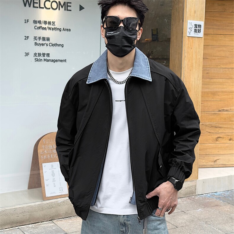 抖音假两件翻领牛仔拼接宽松休闲外套男装夹克C317-6606-P125,男装夹克,电商C317