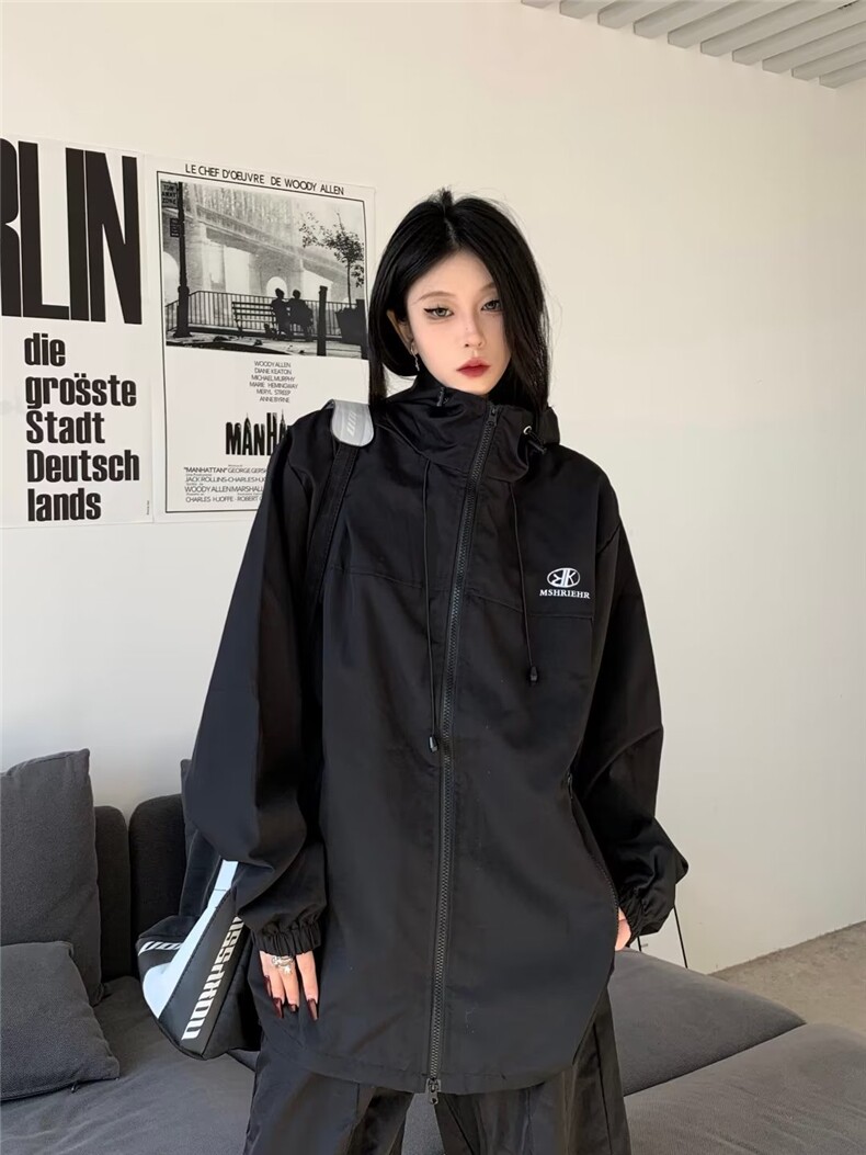 冲锋衣外套春季2023新款美式高街vintage运动连帽夹克QJK07P55,男装夹克,星座1116-2