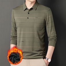 时尚精品爸爸长袖t恤加绒中年父亲秋冬t恤男上衣男有口袋打底polo，男装T恤，电商B212（原钱塘6029）