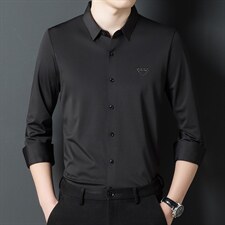2023春秋新款中年男士时尚休闲气质全无痕长袖衬衫修身商务衬衣，男装衬衫，电商B212（原钱塘6029）