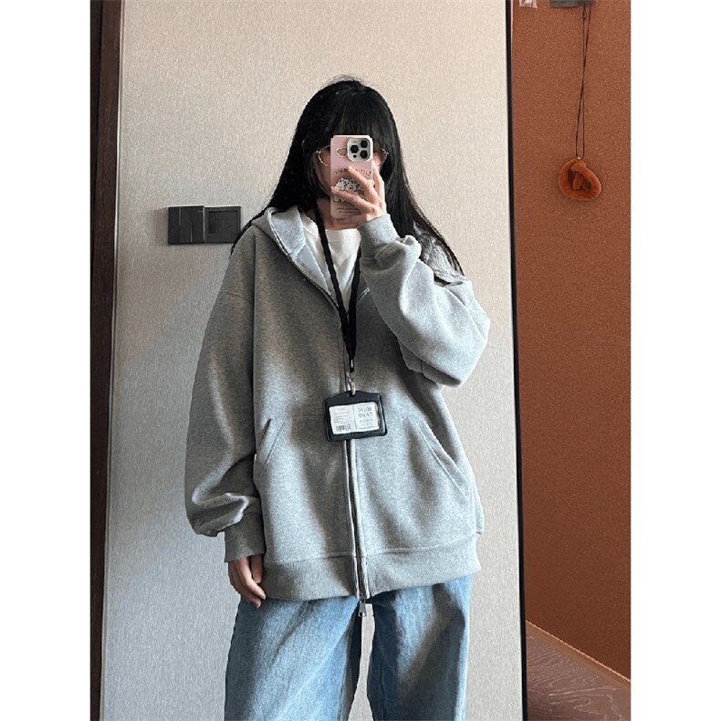 抖音得物品质二开26春装男女美式高街结构双拉链开衫卫衣外套,女装短外套,电商A486