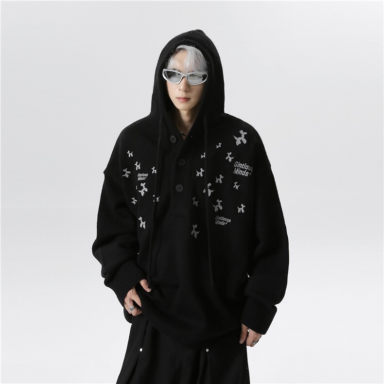 美式复古刺绣设计连帽针织衫男女秋冬季宽松毛衣外套22091-p68,男装针织衫/毛衣,电商C307
