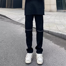 欧美vibe风高街黑色膝盖破洞拉链牛仔裤小众炸街裤子男RK3070-P39，男装牛仔裤，星座412-1