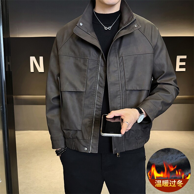 加绒皮衣外套男秋冬季2025新款机车PU皮夹克7712-P165,男装夹克,电商D327