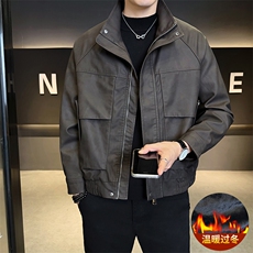 加绒皮衣外套男秋冬季2025新款机车PU皮夹克7712-P165，男装夹克，电商D327