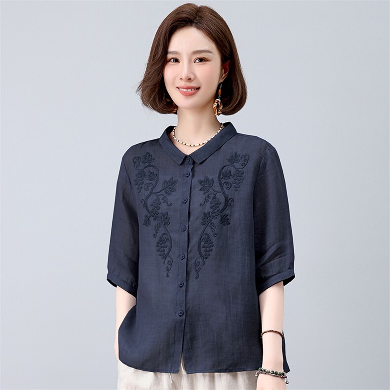 轻薄透气纯苎麻衬衫女宽松2025夏季新款大码宽松麻料衬衣凉上衣潮,女装衬衫,独衣靓