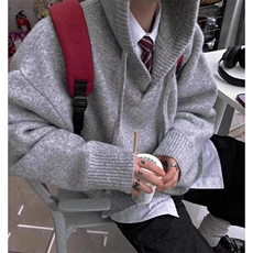 996-P55新款简约慵懒流行原宿北极绒连帽刺绣字母毛衣文艺，男装针织衫/毛衣，电商B323A