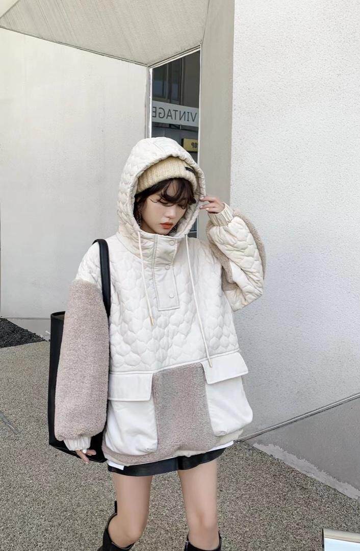 爱美欧现货羊羔毛拼接卫衣，女装卫衣/绒衫，爱美欧