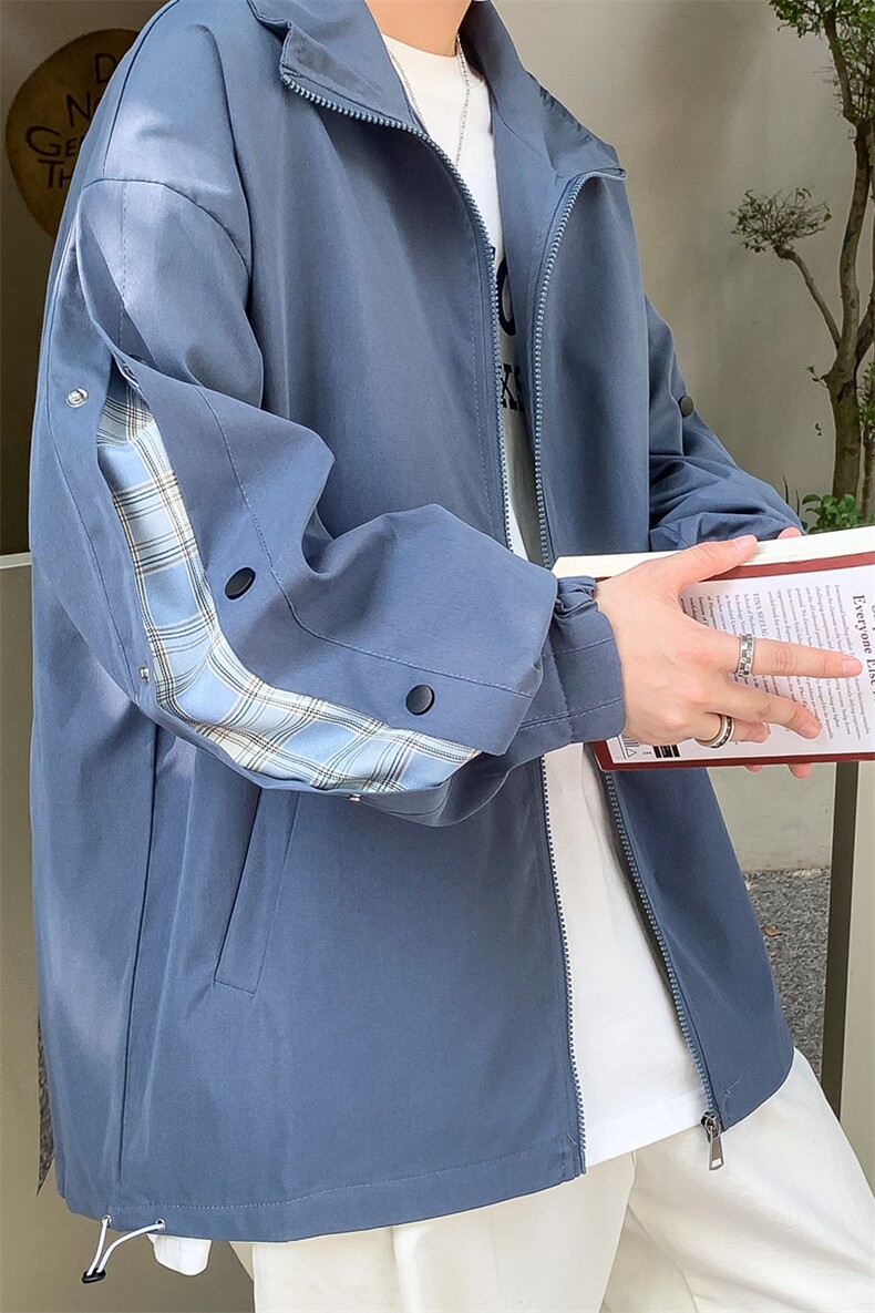 JK3089/P55秋装新撞色排扣运动夹克男韩版大码宽松外套上衣男,男装夹克,电商A141