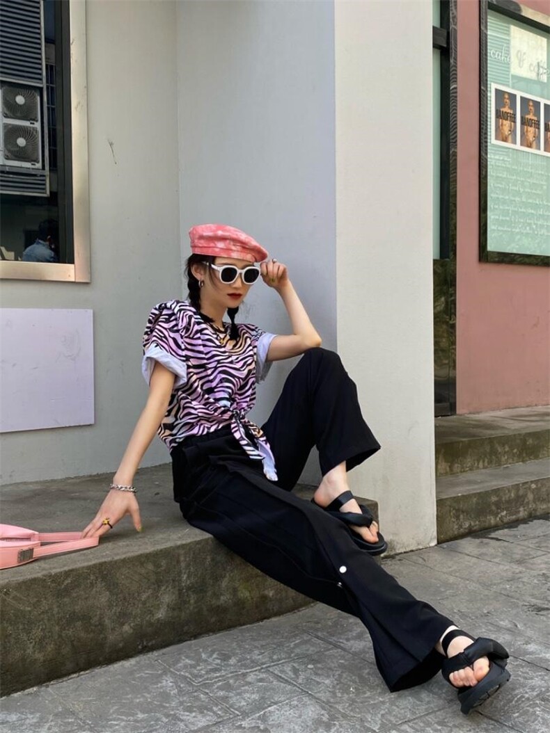 蝴蝶结斑马垫肩短T辣妹风百搭洋气，其它，Alissa Lin