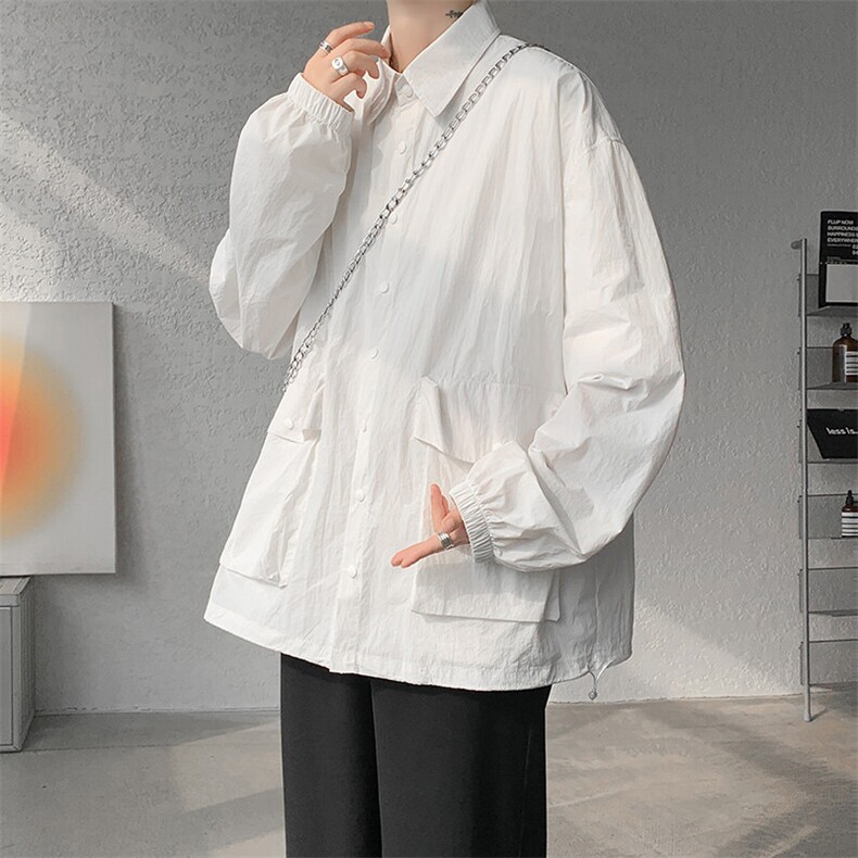 8XL-M春夏廓形衬衫防晒外套特大码多口袋复古慵懒衬衣JK5203/P50,男装夹克,电商B238
