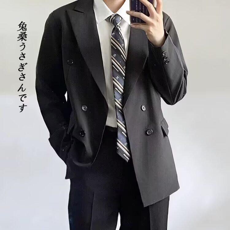 高级感黑色双排扣西装男秋季痞帅男生dk正装男装男士休闲西服外套,男装西服套装,星座813-2