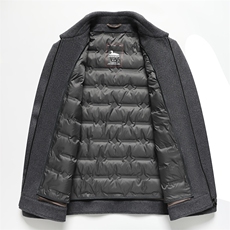 2025年秋季短款时尚百搭通勤简约休闲双面呢羽绒服，男装毛呢大衣，伊雪娇羊绒