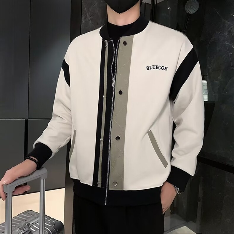 男士棒球服立领夹克春秋新款潮流拼接撞色刺绣外套ins潮上衣JK008图片