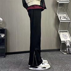 新款美式马吉拉高街vibe黑灰运动卫裤拉链直筒微喇裤，男装休闲裤，星座506A