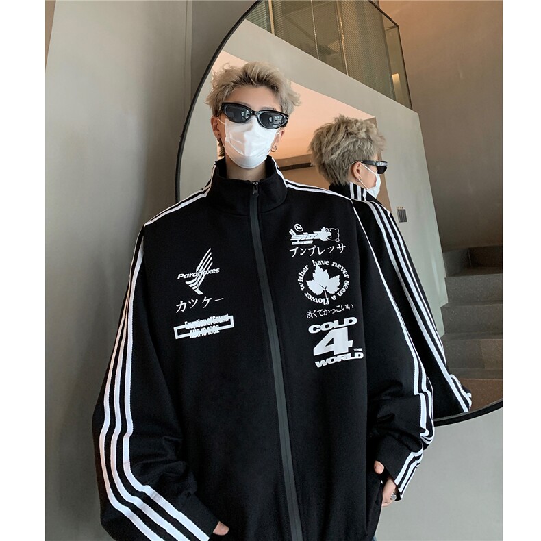 主推高街美式三条杠运动情侣立领夹克开衫上衣印花外套男H995P88，男装夹克，电商A341