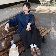 灯笼袖半拉链牛仔外套女春秋2025新款蓝色小个子减龄流行爆款上衣，女装短外套，2C261
