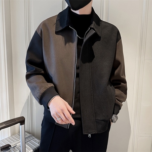 男新款呢子大衣秋冬妮子毛呢拼色宽松夹克外套A236-JK-3058-P135图片