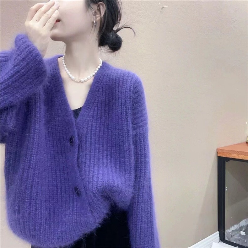 慵懒风加厚开衫秋冬气质显瘦休闲v领外穿软糯针织毛衣女,针织衫/毛衣,半城羊绒