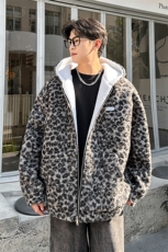 豹纹羊羔毛拉链设计连帽保暖休闲棉衣A071-5014-P118，男装棉衣，电商A071