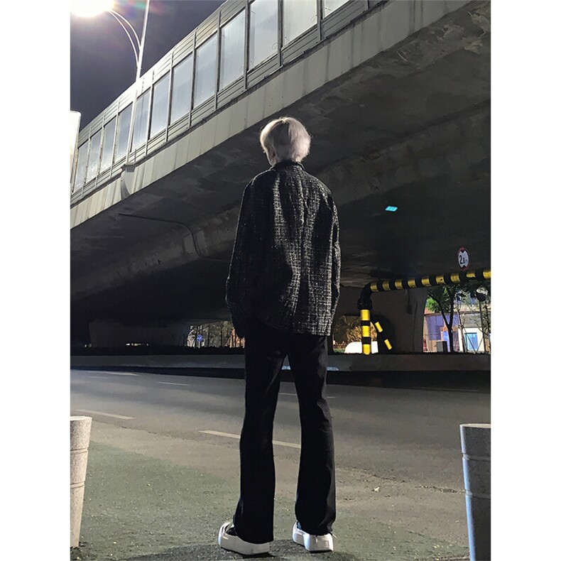 高街vibe纯黑色牛仔裤男款夏季修身直筒弹力微喇叭裤控价68,男装牛仔裤,星座310A-4