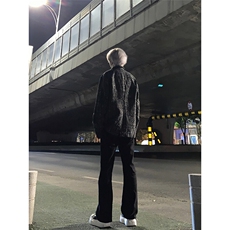 高街vibe纯黑色牛仔裤男款夏季修身直筒弹力微喇叭裤控价68，男装牛仔裤，星座310A-4